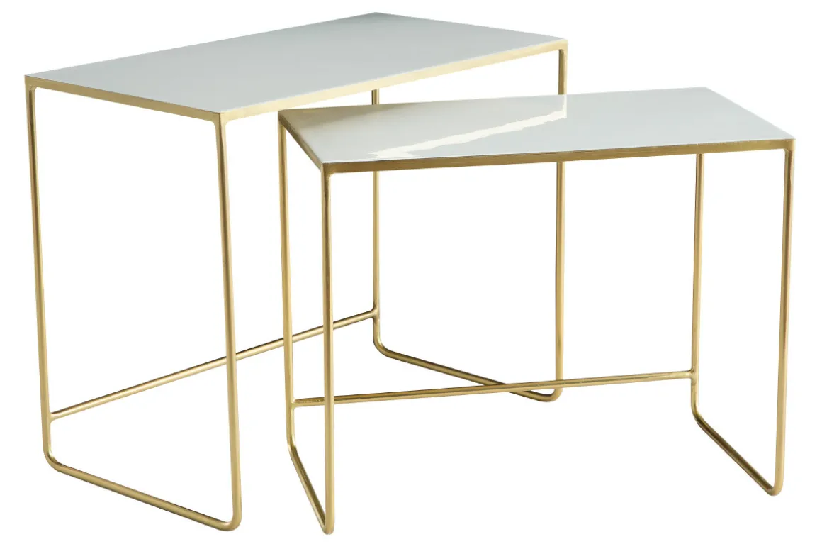Clearance Miliboo Set de 2 mesas de centro nido blanco y dorado WESS