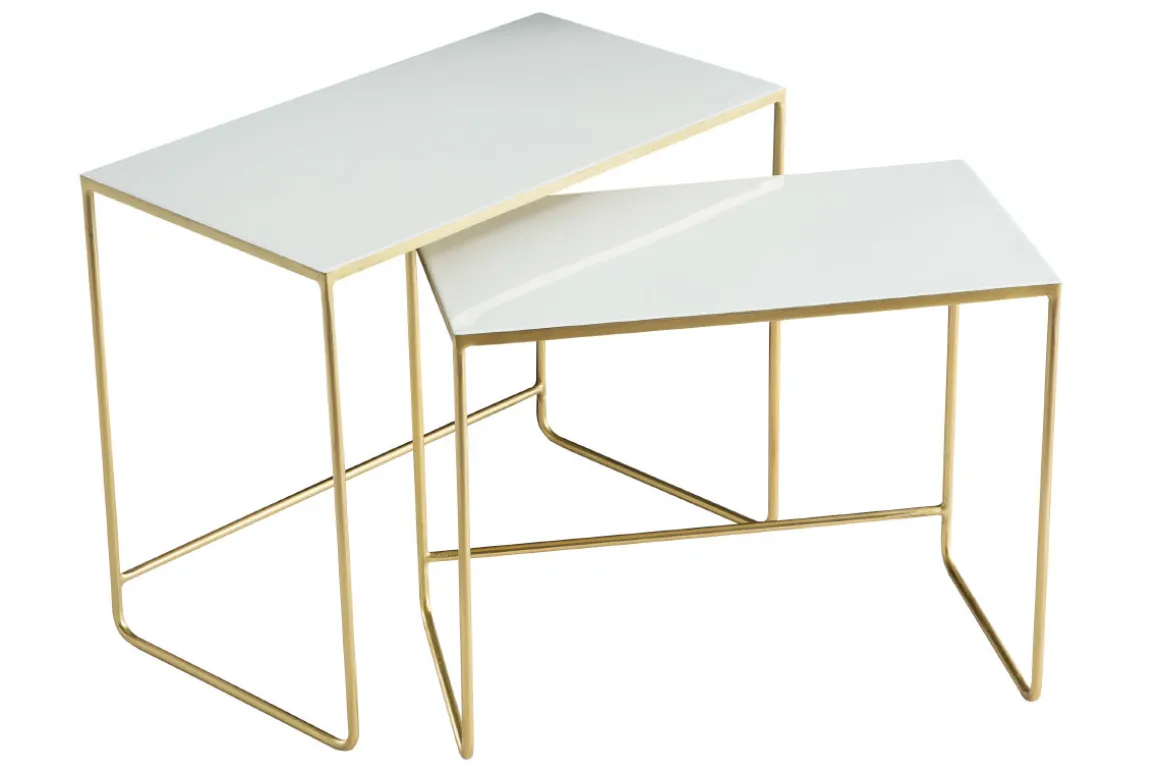 Clearance Miliboo Set de 2 mesas de centro nido blanco y dorado WESS