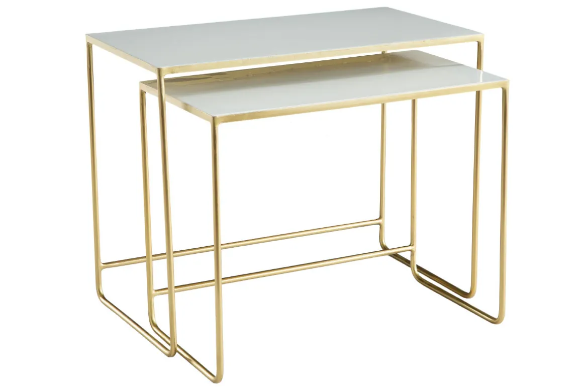 Clearance Miliboo Set de 2 mesas de centro nido blanco y dorado WESS