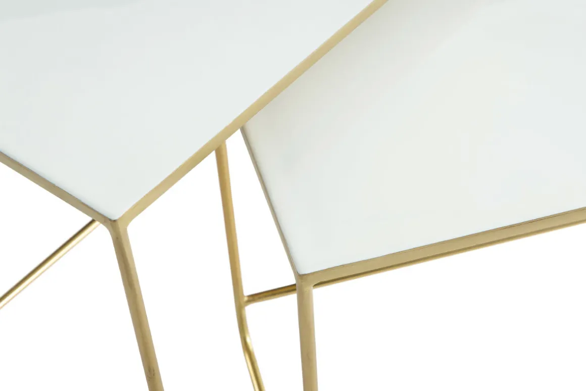 Clearance Miliboo Set de 2 mesas de centro nido blanco y dorado WESS