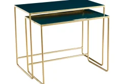 Discount Miliboo Set de 2 mesas de centro nido azul petróleo y dorado WESS