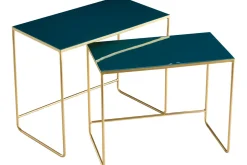 Discount Miliboo Set de 2 mesas de centro nido azul petróleo y dorado WESS