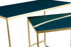 Discount Miliboo Set de 2 mesas de centro nido azul petróleo y dorado WESS
