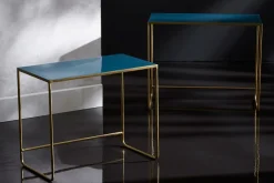 Discount Miliboo Set de 2 mesas de centro nido azul petróleo y dorado WESS