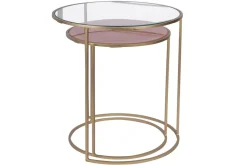 Store Miliboo Set de 2 mesas nido auxiliares de cristal tintado rosa y metal dorado JANE