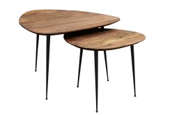 Store Miliboo Set de 2 mesas nido de acacia maciza y metal negro STONES