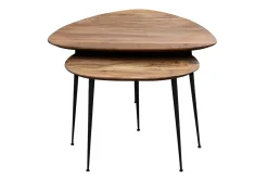 Store Miliboo Set de 2 mesas nido de acacia maciza y metal negro STONES