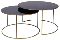 Cheap Miliboo Set de 2 mesas nido de centro en metal dorado y cristal tintado negro ROXO