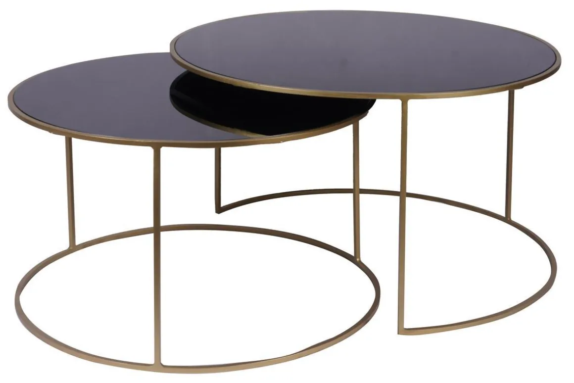 Cheap Miliboo Set de 2 mesas nido de centro en metal dorado y cristal tintado negro ROXO