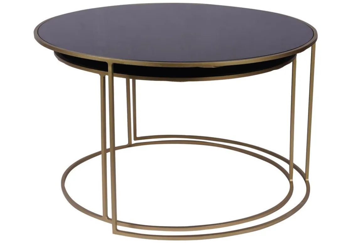 Cheap Miliboo Set de 2 mesas nido de centro en metal dorado y cristal tintado negro ROXO