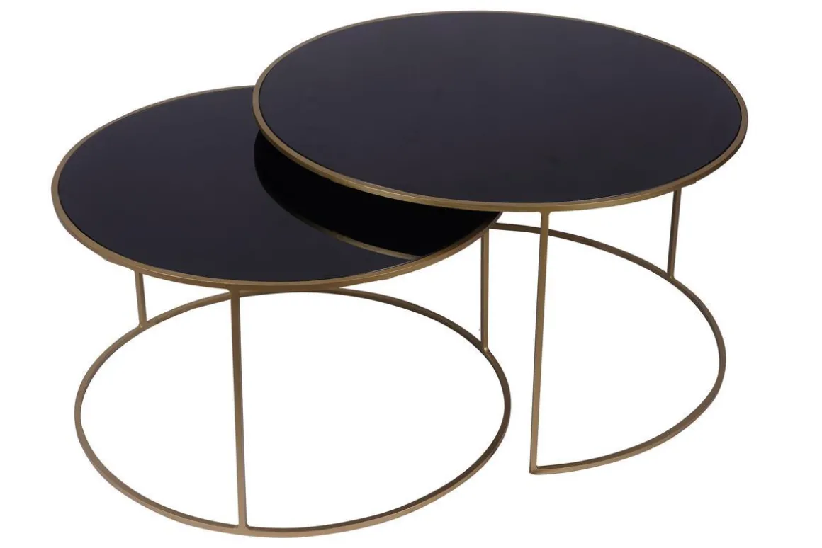 Cheap Miliboo Set de 2 mesas nido de centro en metal dorado y cristal tintado negro ROXO