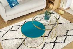 Clearance Miliboo Set de 2 mesas nido de centro en metal dorado y cristal tintado azul petróleo ROXO