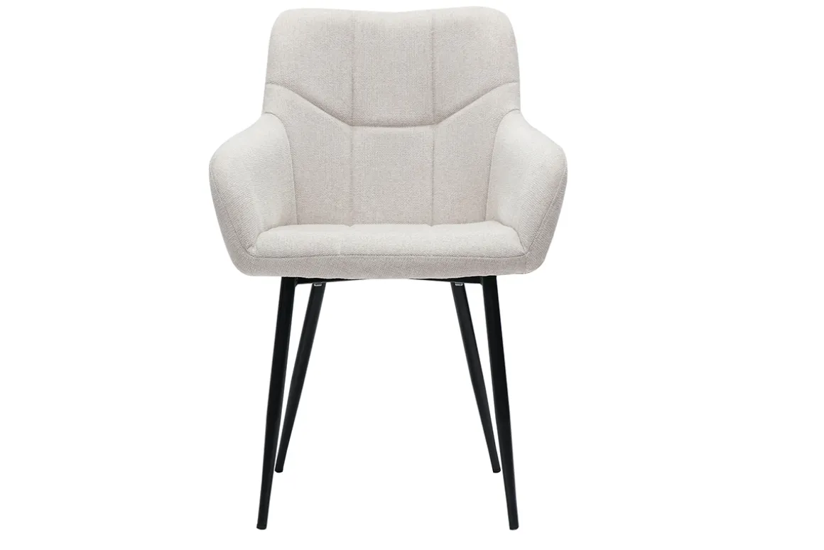 Flash Sale Miliboo Set de 2 sillas acolchadas de diseño de tejido efecto aterciopelado texturizado beige y metal negro MONTERO