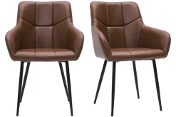 Shop Miliboo Set de 2 sillas de diseño acolchadas de poliuretano marrón y metal negro MONTERO