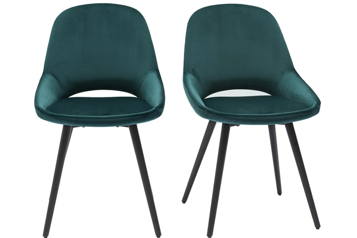 Shop Miliboo Set de 2 sillas de diseño de terciopelo azul petróleo y metal negro BODEGA