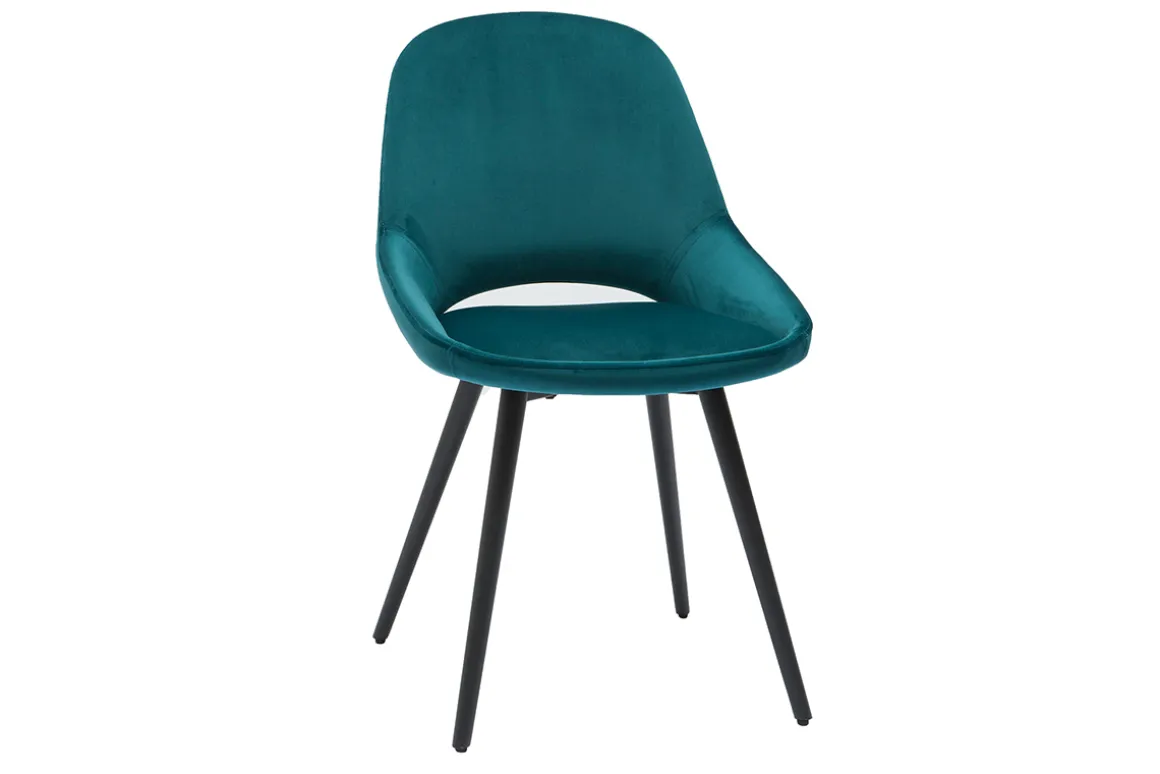 Shop Miliboo Set de 2 sillas de diseño de terciopelo azul petróleo y metal negro BODEGA