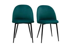 New Miliboo Set de 2 sillas de diseño de terciopelo azul petróleo y metal negro JOVI