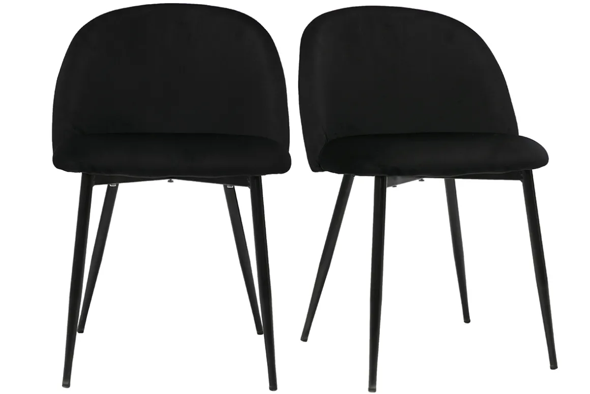 Sale Miliboo Set de 2 sillas de diseño de terciopelo negro y metal negro CELESTE