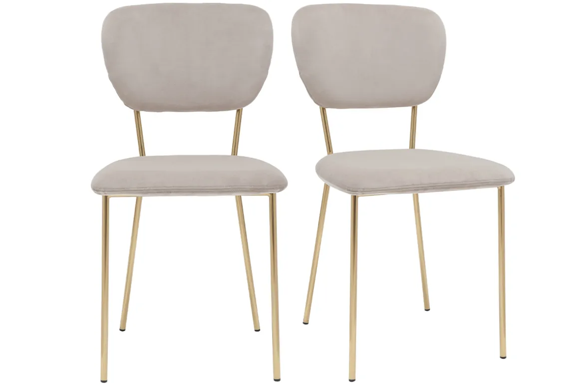Outlet Miliboo Set de 2 sillas de diseño de terciopelo color topo y metal dorado LEPIDUS