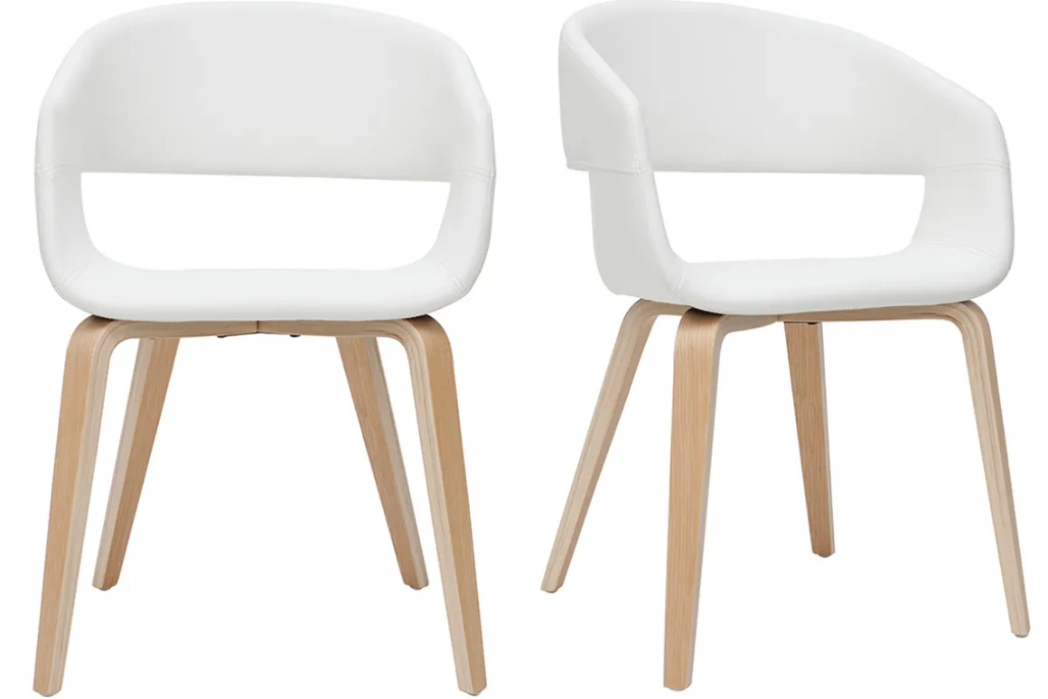 Shop Miliboo Set de 2 sillas de diseño de poliuretano blanco con patas de madera clara SLAM