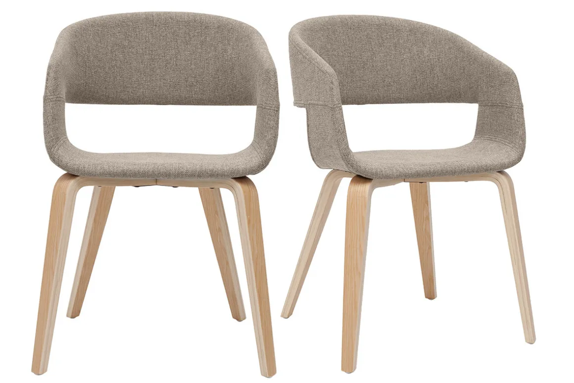 Shop Miliboo Set de 2 sillas de diseño de tela color topo con patas de madera clara SLAM