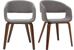 Online Miliboo Set de 2 sillas de diseño de tela gris claro con patas de madera oscura SLAM