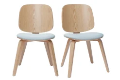 Clearance Miliboo Set de 2 sillas de madera clara y tela gris clara BECK