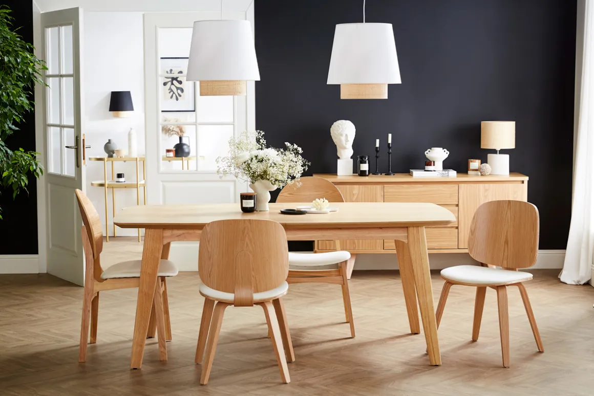 Best Miliboo Set de 2 sillas de madera oscura y negra BECK