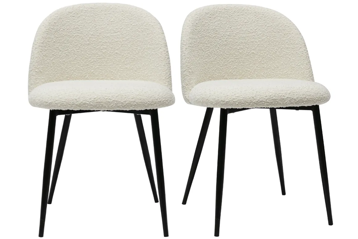 Sale Miliboo Set de 2 sillas de tejido efecto borreguillo color crudo y metal negro CELESTE