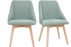 Outlet Miliboo Set de 2 sillas de tela efecto aterciopelado texturizado verde y madera clara HIGGINS