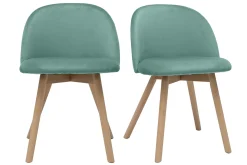Clearance Miliboo Set de 2 sillas nórdicas de tela verde celadón y haya maciza CELESTE
