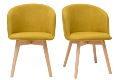 Online Miliboo Set de 2 sillas nórdicas de tela efecto aterciopelado amarillo mostaza y haya maciza VANITY