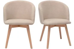 Sale Miliboo Set de 2 sillas nórdicas de tela efecto aterciopelado beige y haya maciza VANITY