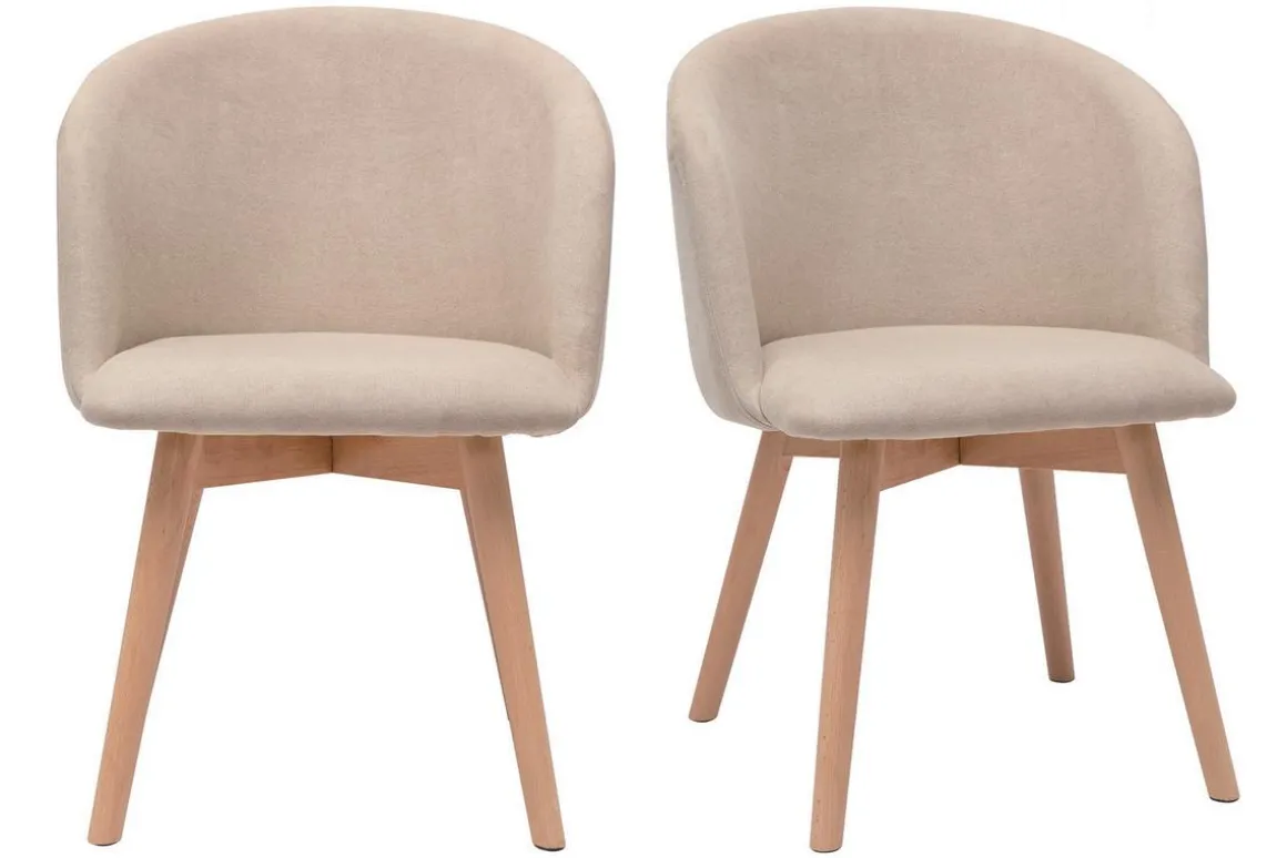 Sale Miliboo Set de 2 sillas nórdicas de tela efecto aterciopelado beige y haya maciza VANITY