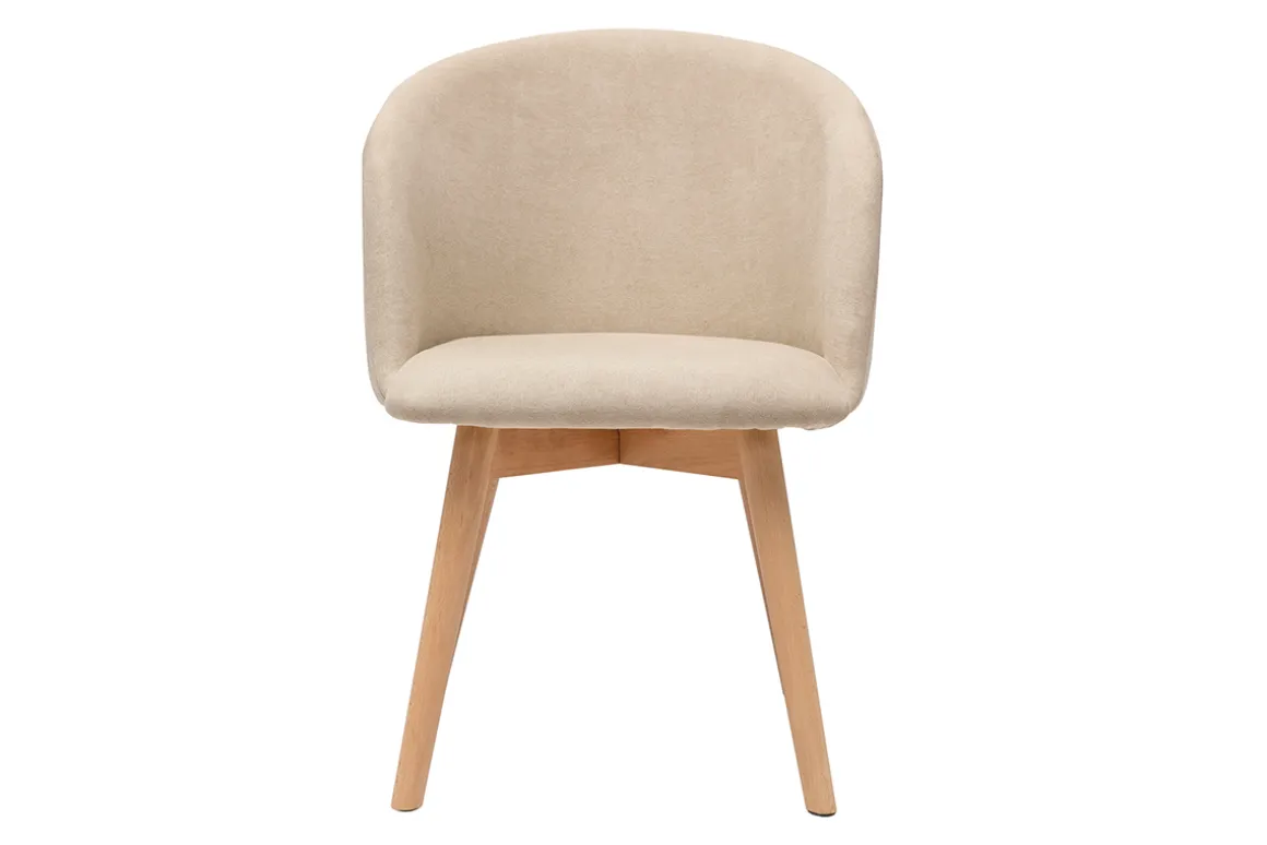 Sale Miliboo Set de 2 sillas nórdicas de tela efecto aterciopelado beige y haya maciza VANITY