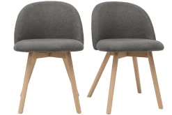 Online Miliboo Set de 2 sillas nórdicas de tela efecto aterciopelado gris y haya maciza CELESTE