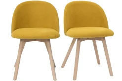 Shop Miliboo Set de 2 sillas nórdicas de tela efecto aterciopelado amarillo mostaza y haya maciza CELESTE