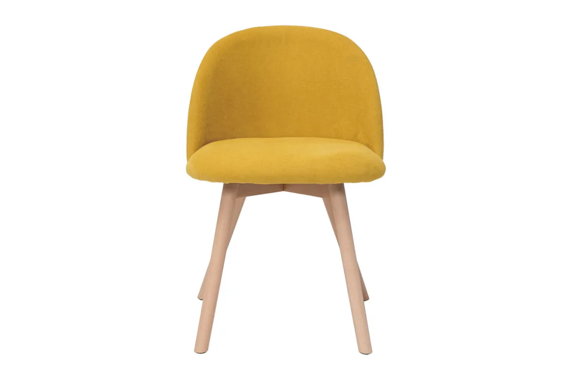 Shop Miliboo Set de 2 sillas nórdicas de tela efecto aterciopelado amarillo mostaza y haya maciza CELESTE