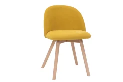 Shop Miliboo Set de 2 sillas nórdicas de tela efecto aterciopelado amarillo mostaza y haya maciza CELESTE