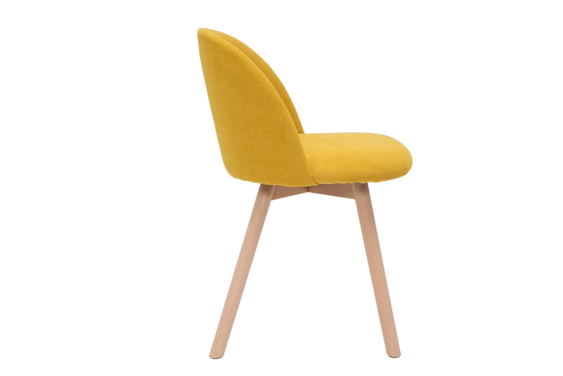 Shop Miliboo Set de 2 sillas nórdicas de tela efecto aterciopelado amarillo mostaza y haya maciza CELESTE