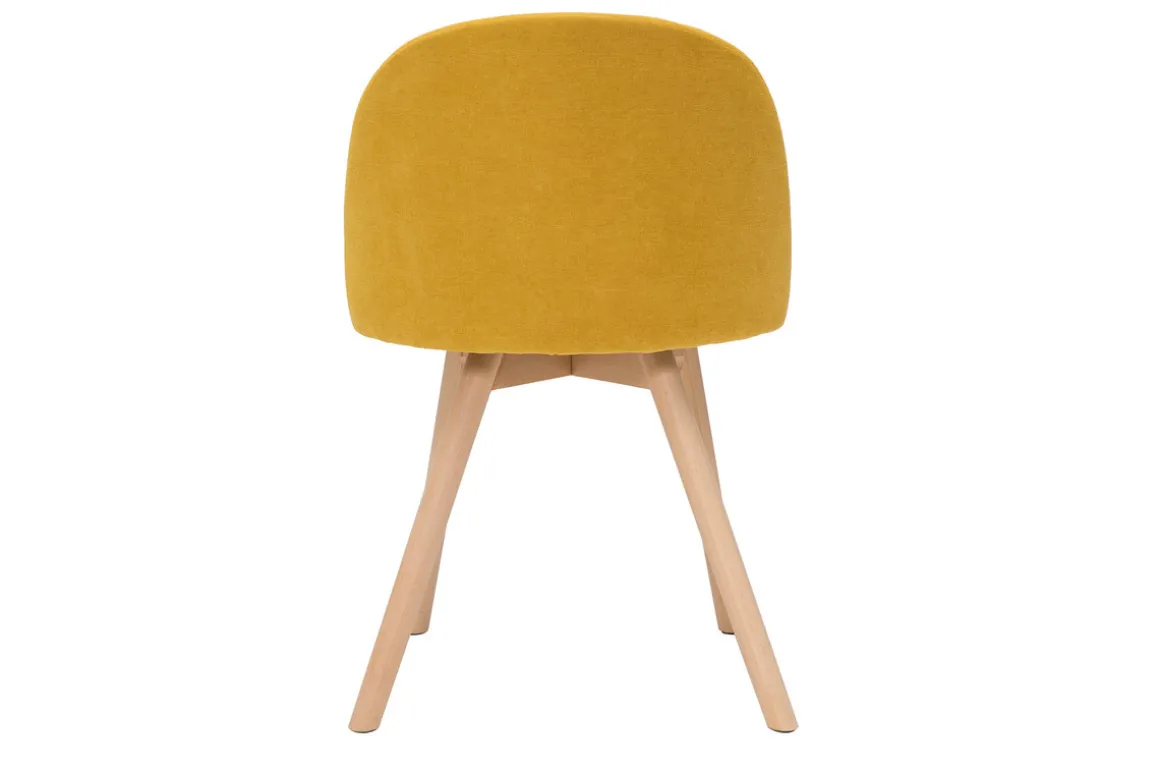 Shop Miliboo Set de 2 sillas nórdicas de tela efecto aterciopelado amarillo mostaza y haya maciza CELESTE