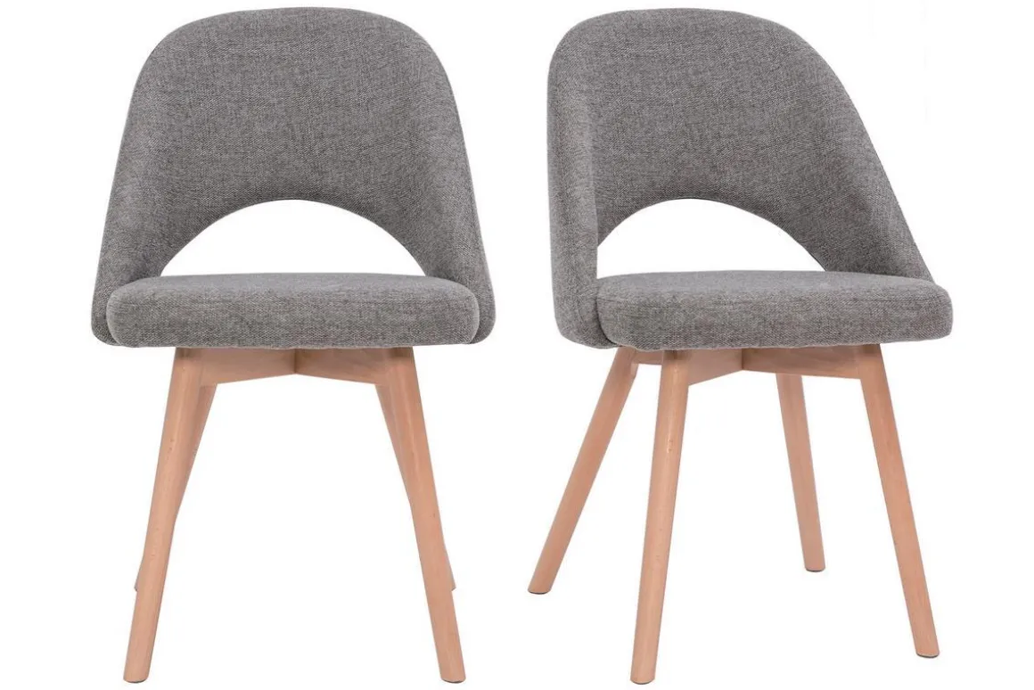 Store Miliboo Set de 2 sillas nórdicas de tela efecto aterciopelado texturizado gris con patas de haya maciza COSETTE