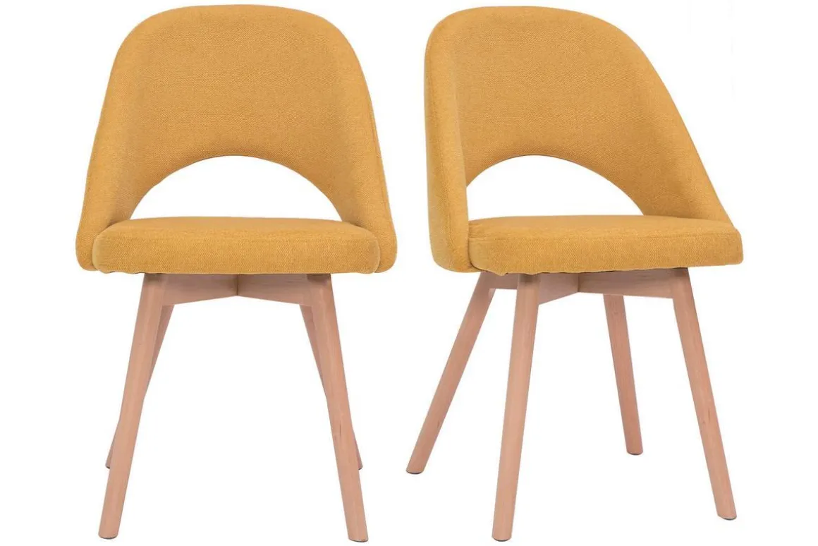 Outlet Miliboo Set de 2 sillas nórdicas de tela efecto aterciopelado texturizado amarillo mostaza con patas de haya maciza COSETTE