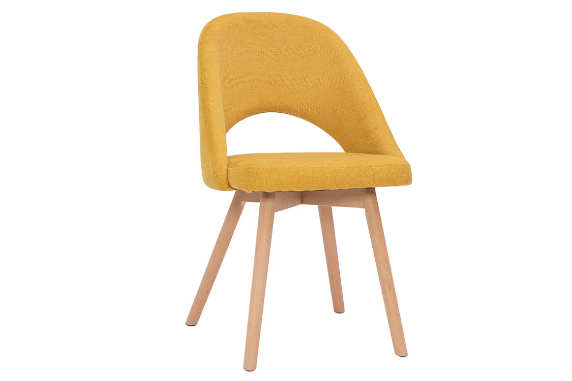 Outlet Miliboo Set de 2 sillas nórdicas de tela efecto aterciopelado texturizado amarillo mostaza con patas de haya maciza COSETTE
