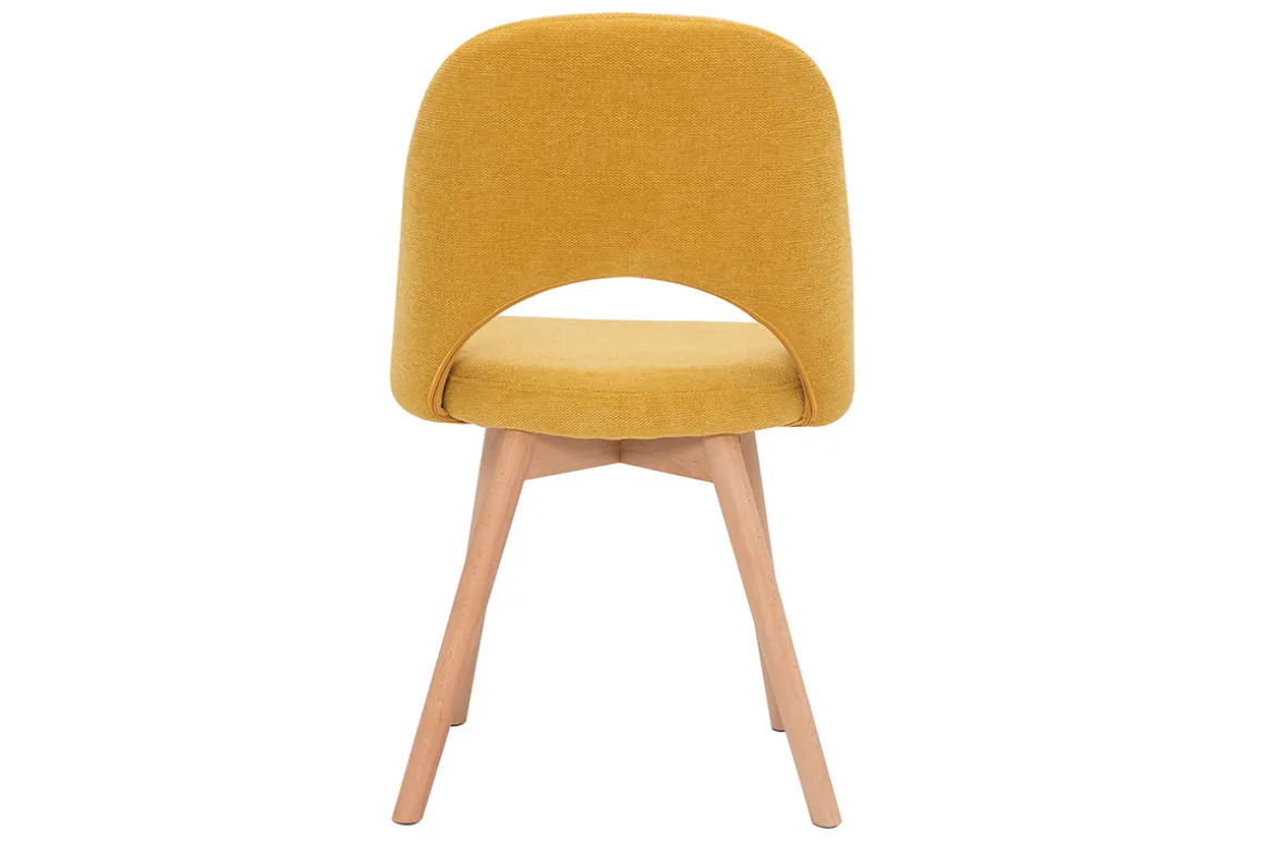 Outlet Miliboo Set de 2 sillas nórdicas de tela efecto aterciopelado texturizado amarillo mostaza con patas de haya maciza COSETTE