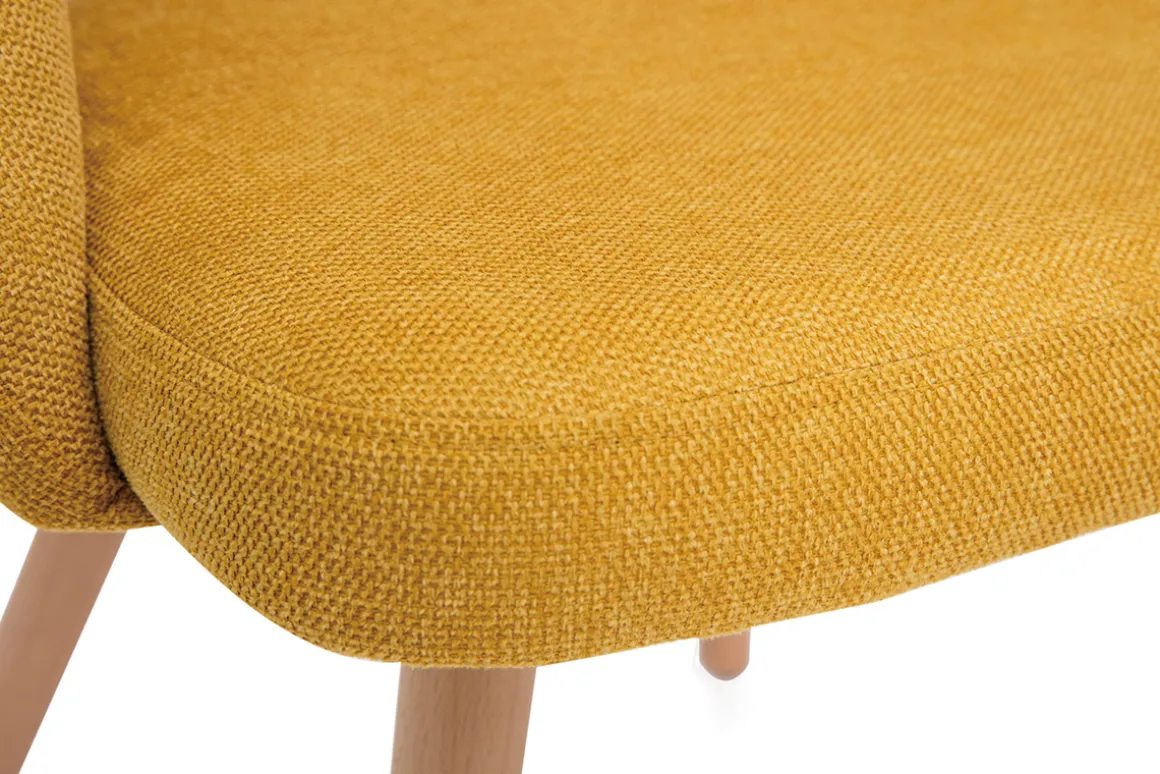 Outlet Miliboo Set de 2 sillas nórdicas de tela efecto aterciopelado texturizado amarillo mostaza con patas de haya maciza COSETTE
