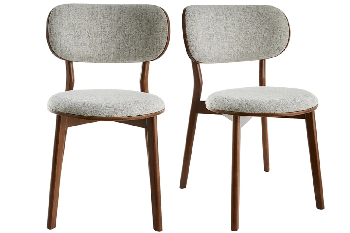 Shop Miliboo Set de 2 sillas nórdicas de madera oscura y tejido gris FAUVETTE