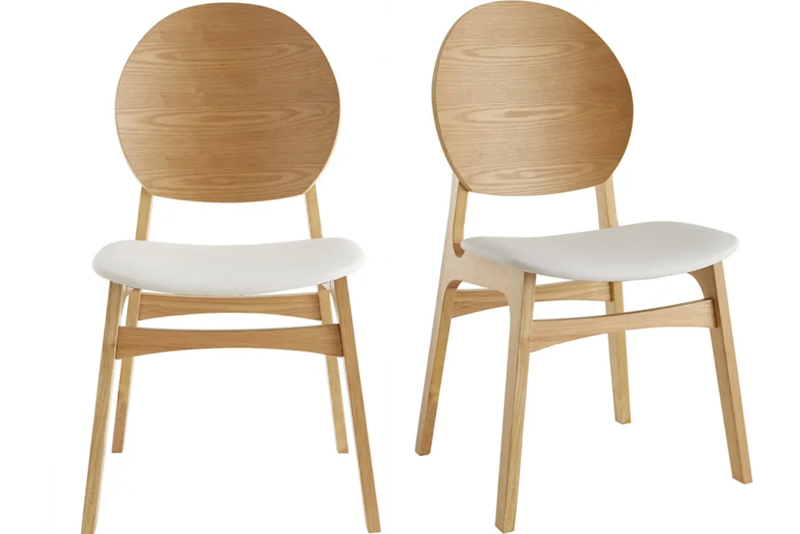 Shop Miliboo Set de 2 sillas nórdicas de madera clara y poliuretano blanco ELTON