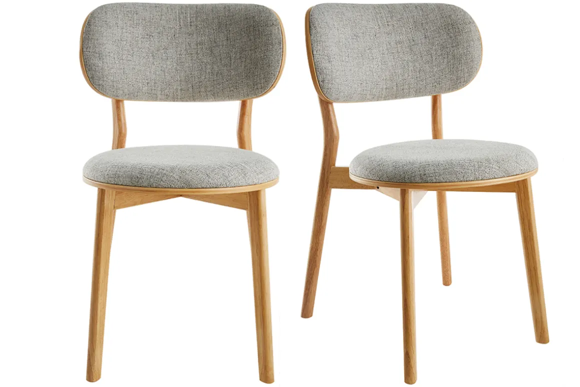 Sale Miliboo Set de 2 sillas nórdicas de madera clara y tejido gris FAUVETTE