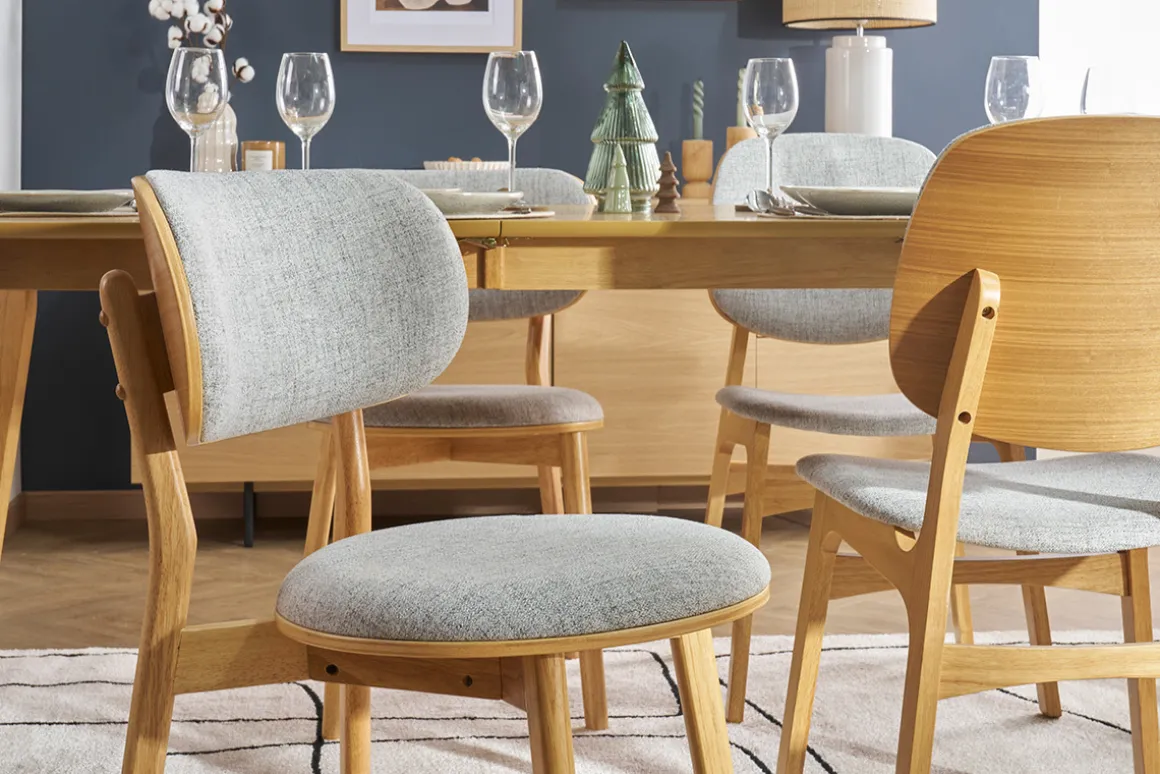 Sale Miliboo Set de 2 sillas nórdicas de madera clara y tejido gris FAUVETTE